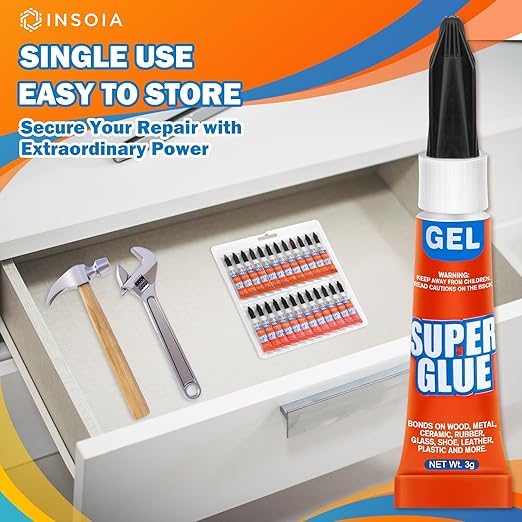 Super Glue Gel Clear Non-Drip, 24 X 3g All Purpose Strong Adhesive Ca Glue Quick Dry Instant Glue for Plastic, Metal, Ceramic, Shoe, Wood, Leather, Model, Aquarium, Rhinestone, Jewelry and DIY Crafts