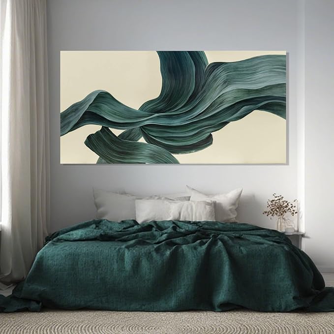 ZENPEE Green Abstract Wall Art and Beige Wall Decor, Aesthetic Wall Hangings for Dining Room, Living Room, or Bedroom, 24" x 48"