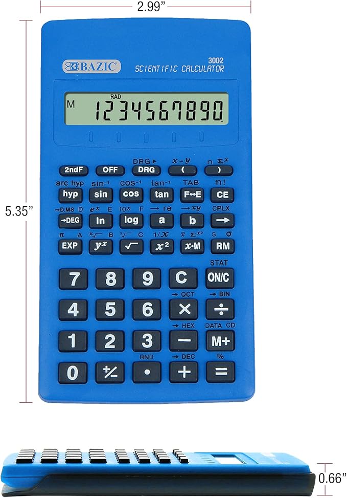 BAZIC Scientific Calculator 56 Function w/Slide-On Case, Engineering Calculators LCD Display, Great for Students and Professionals, Asst Color, 12-Pack