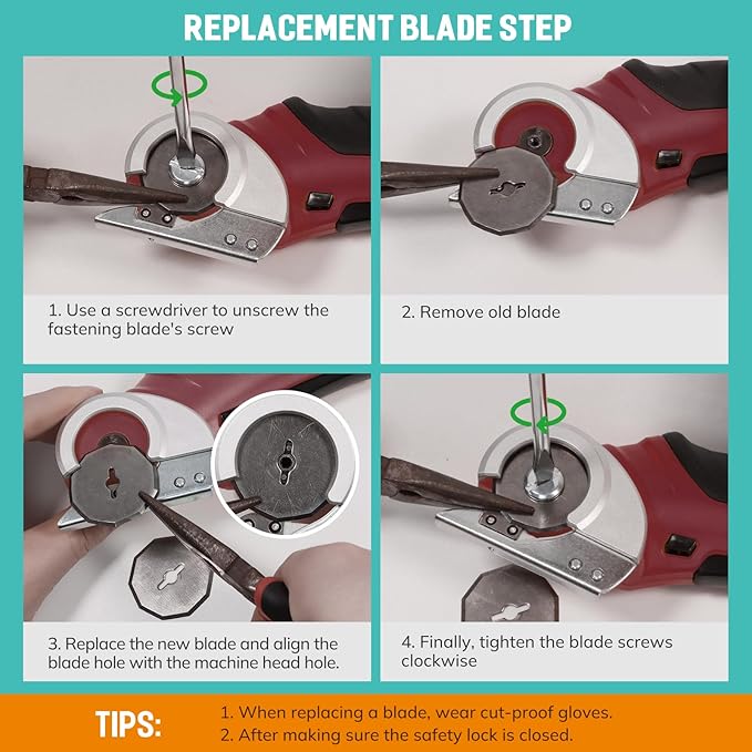 VLOXO Cordless Electric Scissors, Electric Box Cutter 4V Power Rotary Scissors Rechargeable Cardboard Cutter with Safety Lock Multi-Cutting Tools for Leather Carpet Canvas (Red)