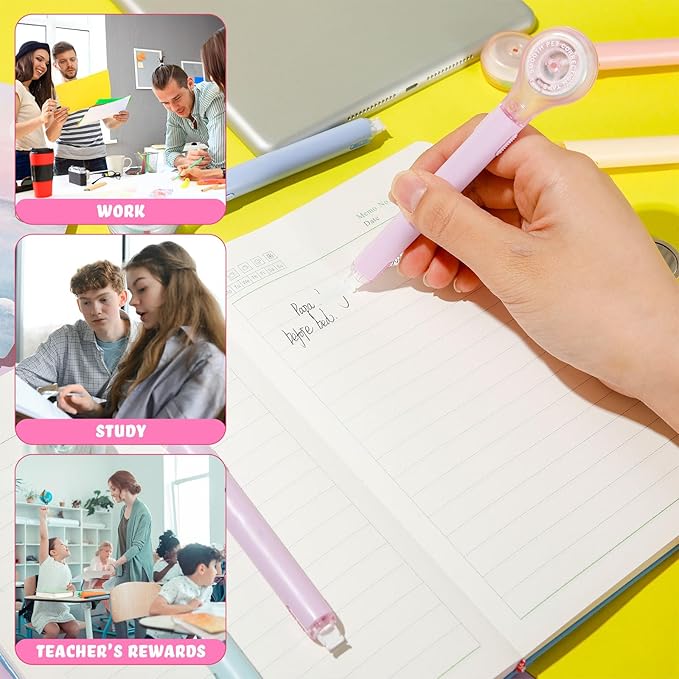 10 Pack Correction Tape Pen Correctional Ink Tape Push Pull Protective, Easy to Use Applicator for School Office Supplies, 0.2 x 236 Inch (Dessert Colors)