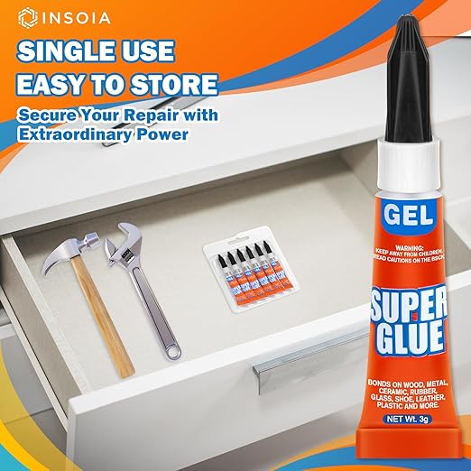Super Glue Gel Clear Non-Drip, 6 X 3g All Purpose Strong Adhesive Ca Glue Quick Dry Instant Glue for Plastic, Metal, Ceramic, Shoe, Wood, Leather, Model, Aquarium, Rhinestone, Jewelry and DIY Crafts