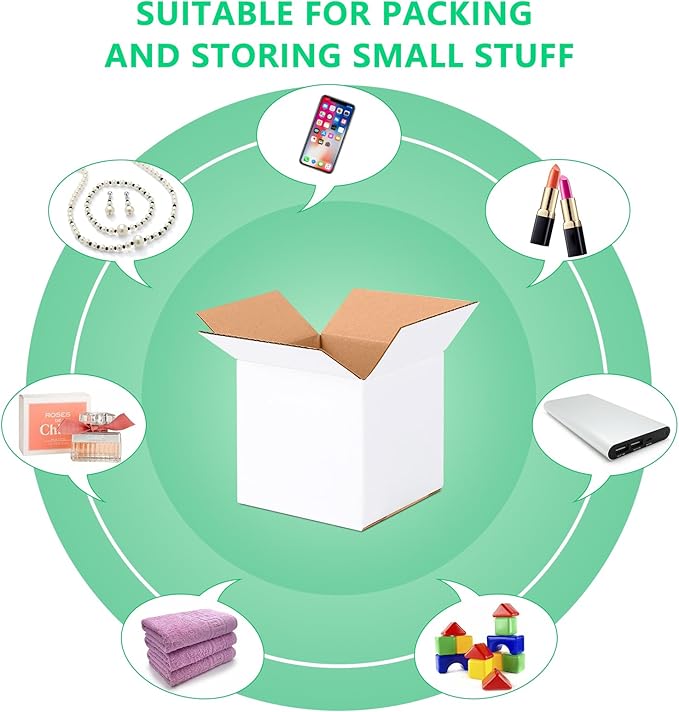 4x4x4 Small Shipping Boxes Set of 40, White Corrugated Cardboard Box for Small Business for Mailing Packaging Gifts