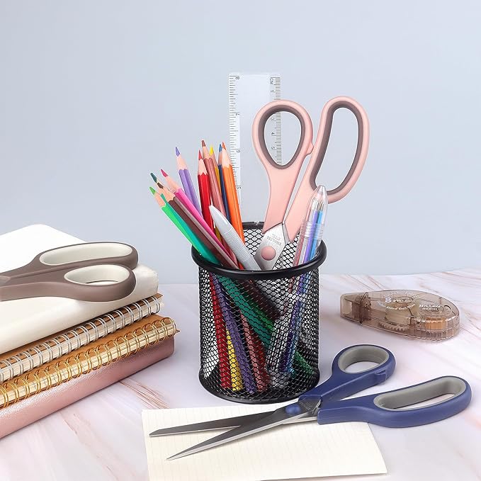 Scissors 8.5 Inch scissors all purpose Bulk Set of 3, Scissors for Office Home School Craft Supplies, Soft Comfort-Grip Right/Left Hand, Navy Blue, Pink, Brown