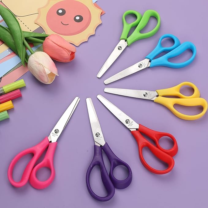 16Pack 5.5" Safety Small School Kids Student Round Blunt Tip Craft Scissors Bulk, Stainless Steel Blades Comfort Grip Scissors for Kid Children Kindergarten Cutting Paper