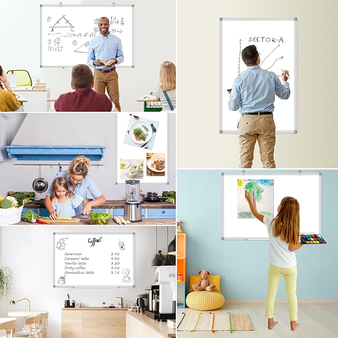 White Board Dry Erase Whiteboard for Wall 48" x 36" Aluminum Presentation Magnetic Whiteboards with Long Pen Tray, 12 Magnets, 3 Markers & 1 Eraser