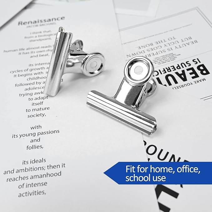 30 Pack Small Bull Clips 0.87 Inch Mini Metal Hinge Clips Binder Paper Hinge Clip for Office, Home, School, Shops, Silver, 22mm