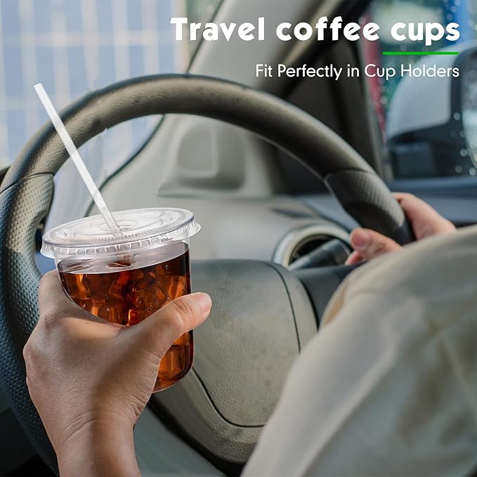 50 Sets Clear Plastic Cups with Lids and Straws, Disposable Iced Coffee Cups Drinking PET for Cold Drinks, Juice, Smoothie, Coffee Shops, Party, Christmas (Clear,14 oz)