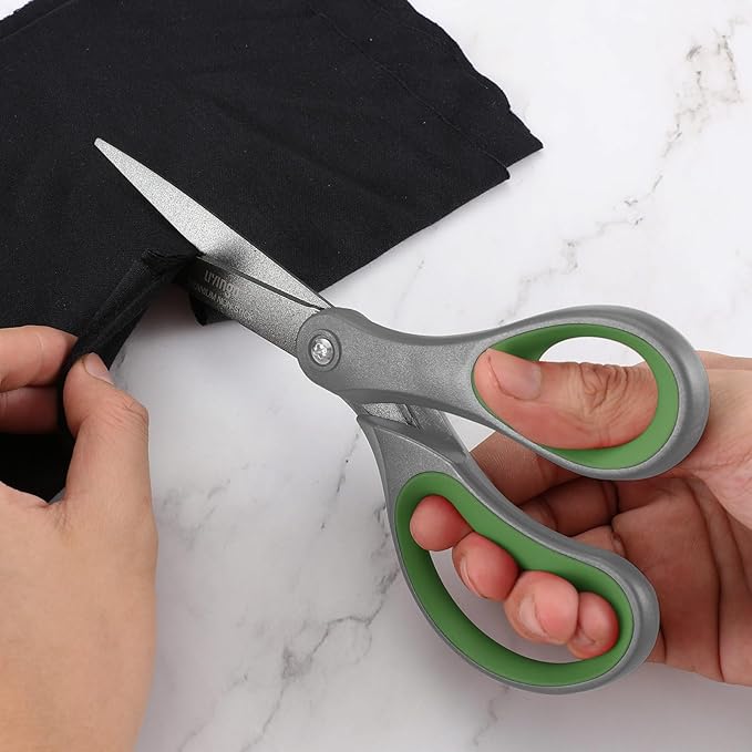 LIVINGO Sharp Scissors All Purpose - 2 Pack 8 Inch Titanium Coated Non Stick Steel Shears Heavy Duty for Office Home School Sewing Crafting Cutting Paper Fabric, Comfortable Grip (Gray & Green)