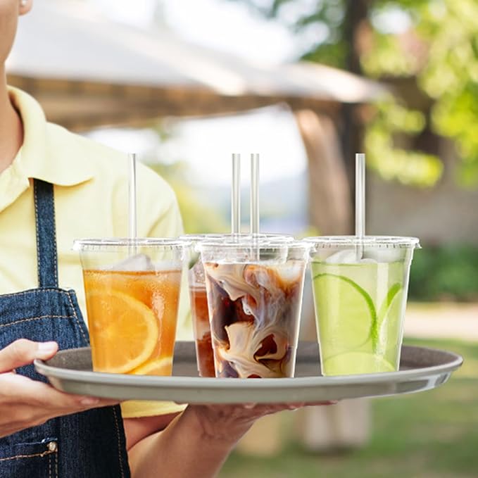 100 Pack - 16 oz Clear Plastic Cups with Lids and Straws, Sturdy & Food Safe Iced Coffee Cups with lids, Disposable Plastic Smoothie Cups for Cold Drinks
