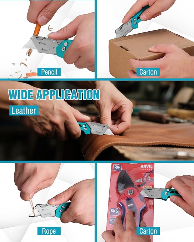 WORKPRO Box Cutter, Utility Knife Quick Change Blade Razor Knife, Folding Pocket Knife with Belt Clip and Axis Lock, 10 Extra Blades Included, Blue