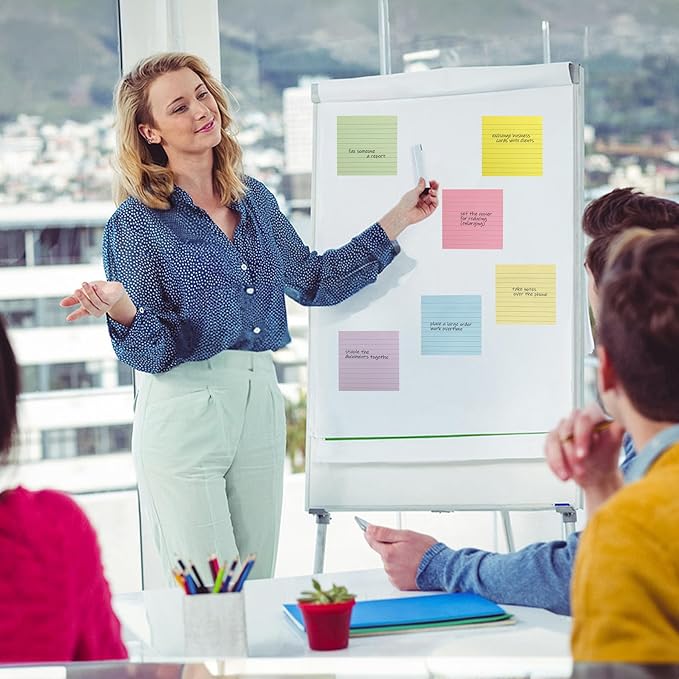 (12 Pack) Lined Sticky Notes 4x4 in, Pastel Colors Self Sticky Notes Pad Its Super Sticking Power Memo Pads, 4x4 Large Square Sticky Notes for Office, Home, School, Meeting