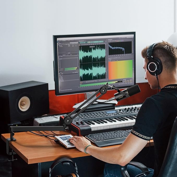 TONOR Microphone Boom Arm, Low Profile Mic Arm, Fully Adjustable Mic Stand with Desk Mount Clamp,Screw Adapter, Cable Management, for Streaming Gaming Podcast Studio Recording Home Office T40LP Black