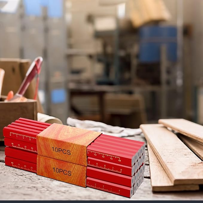 100 Pcs Carpenter Pencils,Construction Pencils with Printed Ruler,Flat Octagonal Hard Black Carpenter Pencil for Woodworking Marking Construction Plans