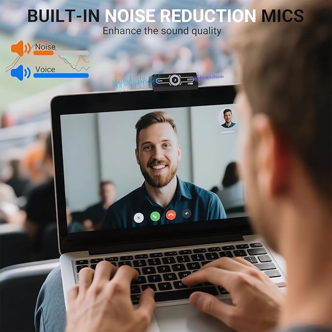 2K Webcam for PC, Full HD Video Calling, HD Light Correction, Works with Skype, Zoom, FaceTime, Hangouts, PC/Mac/Laptop/MacBook/Tablet