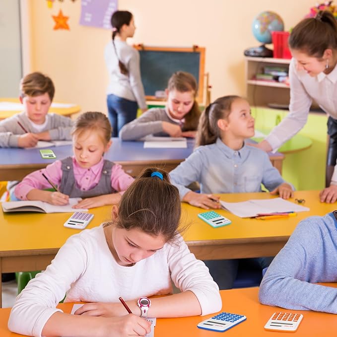 Hoteam 16 Pcs Christmas Pocket Calculator Gift for Students Bulk Mini Handheld Calculator Basic Standard Calculators with Button Battery 8 Digit Display for School Office Home(Bright Color)