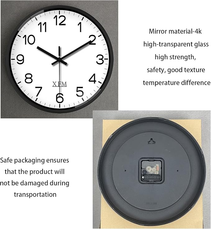 XFM Wall Clock Black Silent Wall Clocks Battery Operated 14 Inch Modern Non Ticking Analog Clock Decorative for Kitchen Office Bathroom Bedroom