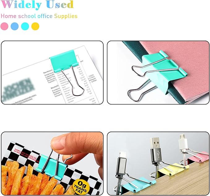 Small Binder Clips, 40 Pack, 3/4 Inch, Standard 19mm, Colorful, Capacity 0.31 Inch, Mini Paper Clips, Fold Clamp, Office and School Supplies