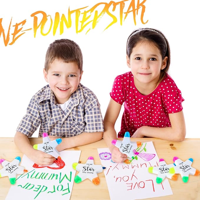 10 Pcs Star Pen Inspirational Christmas Gifts for Coworkers Students from Teacher Highlighters Brush Tip 5 Colors Markers Multicolor You're a Star Gifts Bulk for Office Supplies