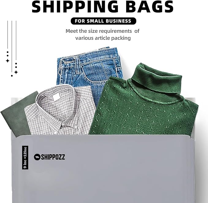 12 x 15.5 500pcs Shippozz Poly Mailers – Durable Shipping Envelopes with Strong Adhesive Seal, Waterproof and Tear-Resistant Design – Ideal for Clothing, Books, and Accessories