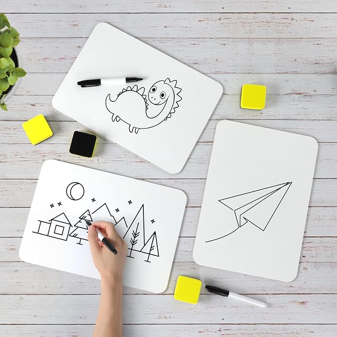 Dry Erase Lapboards, HERKKA 15 Pack Double Sided Dry Erase Lap Boards 9 x 12.5 Inch, 15 Markers, 15 Erasers, Small Dry Erase Boards for Students Classroom Teacher Supplies