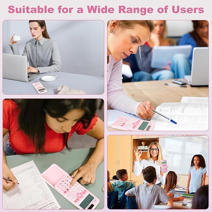 Scientific Calculators,Rudnia Pink Calculators with 4-line Display,10+2 Digits and 552 Function Calculator,School Supplies for Middle High School and College Students (Pink)