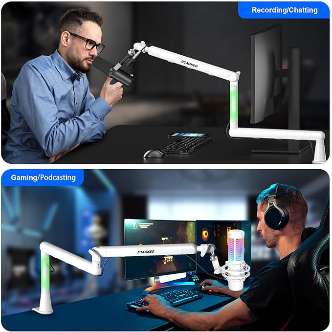 Microphone Arm,Aokeo AK-55 Desk Low Profile Adjustable Mic Boom Arm Stand,Suitable For Blue Yeti,Snowball iCE, HyperX QuadCast,SoloCast,Elgato Wave,Etc
