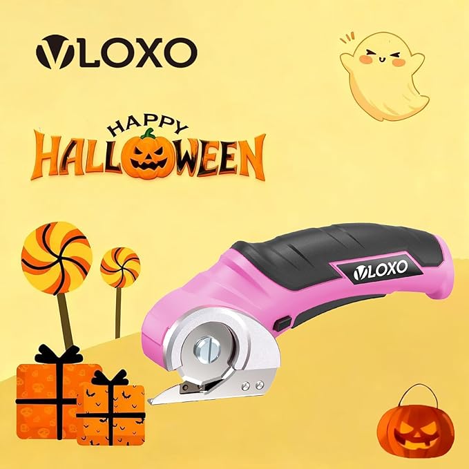 VLOXO Cardboard Cutter, Cordless Electric Scissors for Leather with Safety Lock, Box Cutter Electric Multi-Cutting Tools Rechargeable Powerful Scissors for Canvas Leather Plastic with Storage Box Pink
