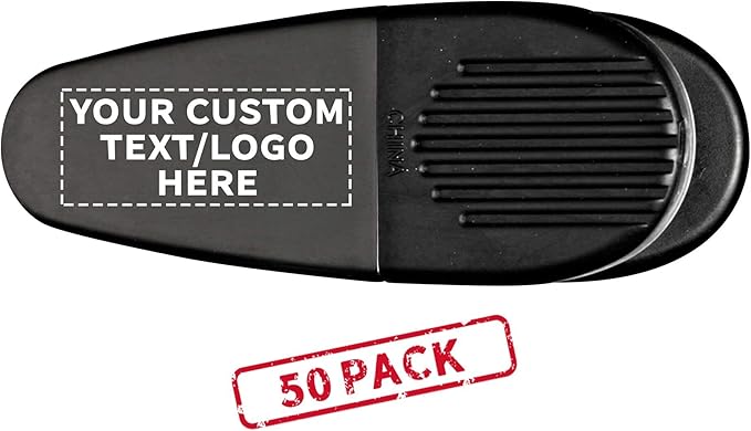 50 Magnetic Memo Holders Set - Customizable Text, Logo - Large Clip, Plastic - Black