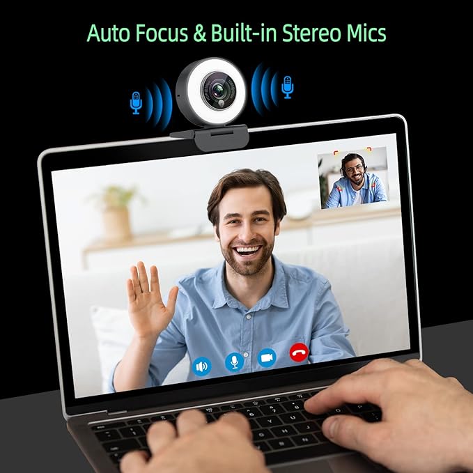 Angetube 1080p Webcam with Ring Light for Streaming: USB 60FPS Web Camera with Microphone-HDR-Enabled-HD Auto Light Correction Web Cam with Adjustable FOV, for Teams, Zoom, PC/Laptop/Mac/Desktop