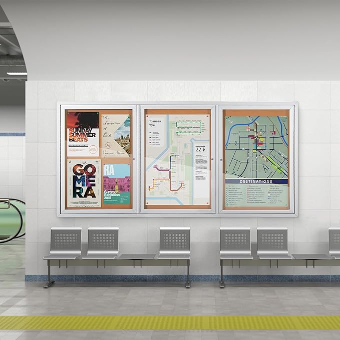 SWANCROWN Enclosed Bulletin Board 94x48in, Outdoor Bulletin Board Weatherproof for Office School Commerce, Cork, Sliver Aluminum Frame