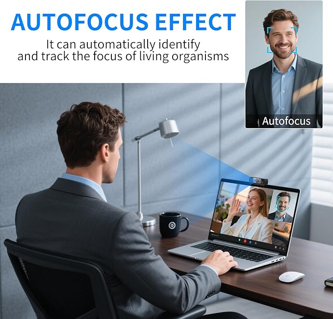 4K Webcam for PC, Full HD Video Calling, HD Light Correction, Works with Skype, Zoom, FaceTime, Hangouts, PC/Mac/Laptop/MacBook/Tablet