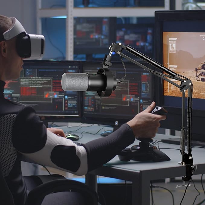 YOUSHARES Microphone Boom Arm Stand for FIFINE K688, AM8, A6T, T669, Shure SM7B/MV7+/MV6, Adjustable Scissor Arm with Cable Management