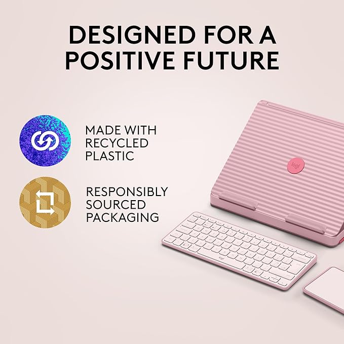 Logitech Casa Pop-Up Desk Work From Home Kit with Laptop Stand, Wireless Keyboard & Touchpad, Bluetooth, USB C Charging, for Laptop/MacBook (10” to 17”),Windows, macOS, ChromeOS - Bohemian Blush, Pink