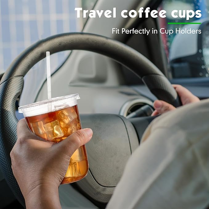 50 Sets Clear Plastic Cups with Lids and Straws, Disposable Iced Coffee Cups Drinking PET for Cold Drinks, Juice, Smoothie, Coffee Shops, Party, Christmas(Clear,16 oz)