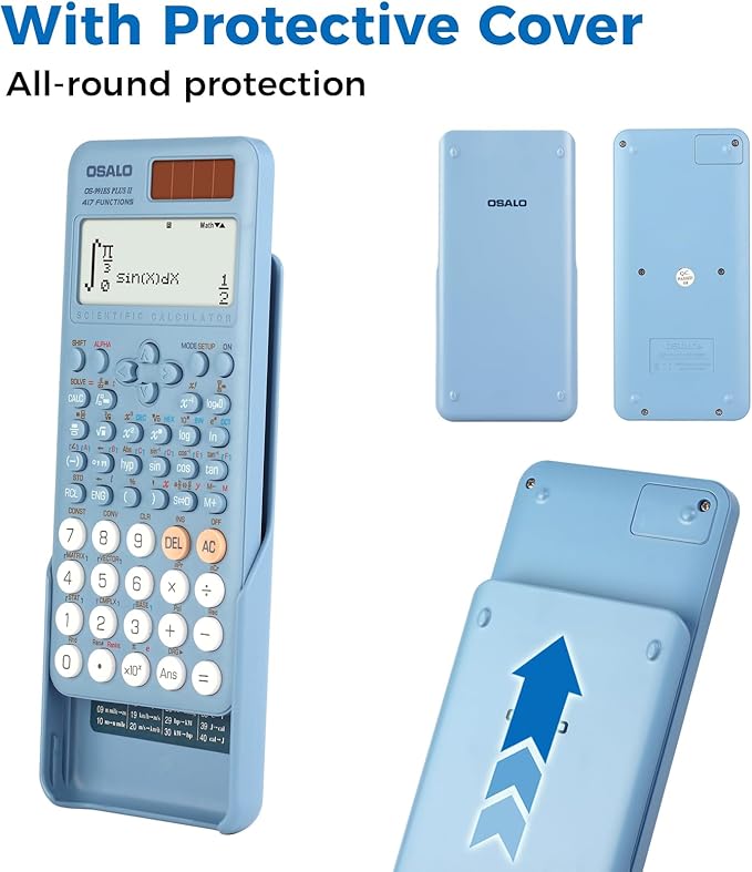 OSALO Scientific Calculator 417 Function 2 Line 10+2 Digits Written Display Solar and Battery Calculators for Students Secondary School College Blue (OS 991ES Plus 2nd Edition)