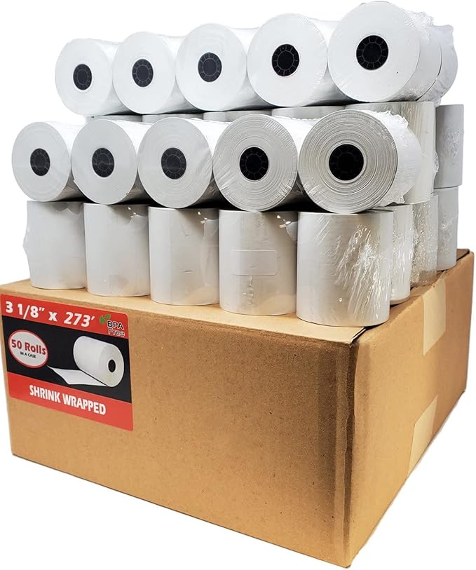 (100 Rolls) 3 1/8 x 273 Thermal Paper Receipt Rolls (55 GSM Premium Quality German Paper) Fits All POS Cash Registers BPA Free - BuyRegisterRolls
