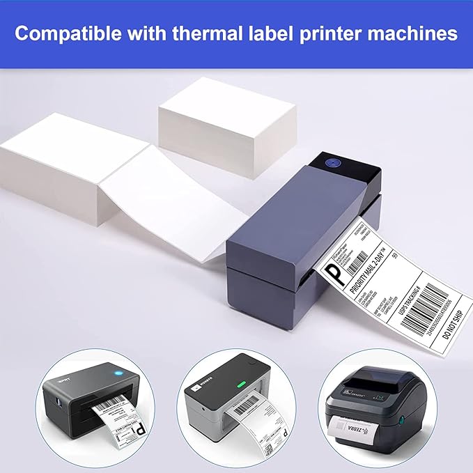 RyhamPaper 4" x 6" Fanfold Direct Thermal Labels - White Shipping Mailing Postage Labels, Perforated, Permanent Adhesive (8 Stacks - 8000 Labels)