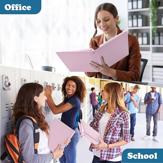 1-inch 2-inch 3-Ring Binder with Pockets, Basic Binders 1''2'' Color Binders, Holds Letter Size 8.5'' x 11'',200/450 Sheet Capacity, Bundle 6 Pack for Back to School (1'' Pink - 6 Packs)