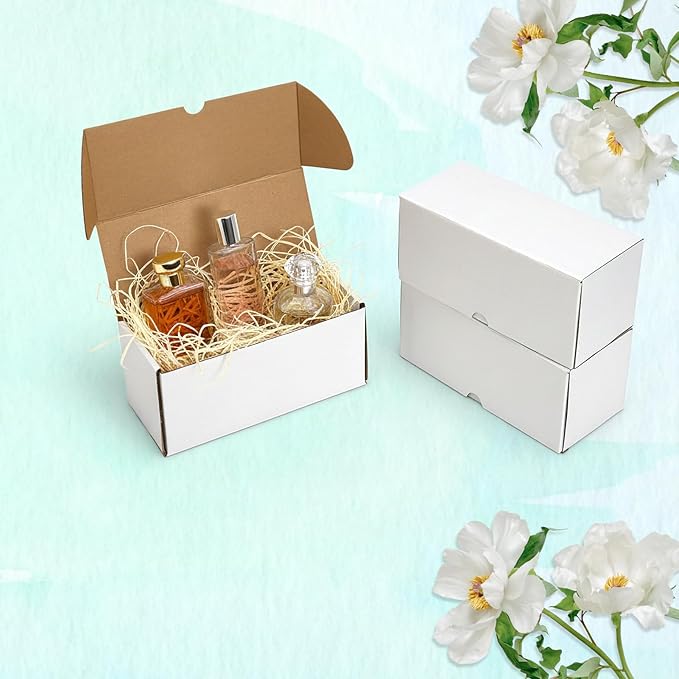 WIFTREY 25 Pack 9x4x4 Small Shipping Box, White Corrugated Cardboard Boxes 9 x 4 x 4 for Packaging Small Business, Mailing, Shipping