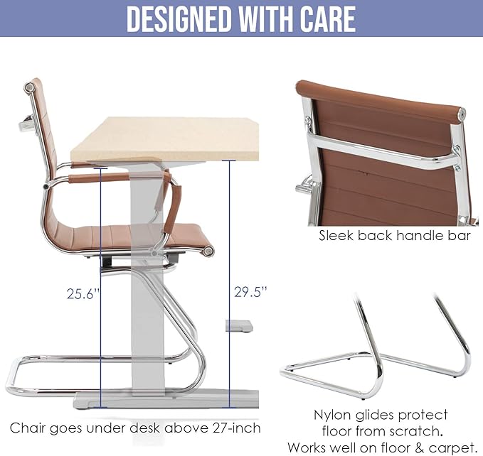 Wahson Office Guest Chairs No Wheels & Reception Chairs, Leather Waiting Room Chair Mid Back Conference Chairs with Sled Base for Meeting/Lobby/Restroom, Coffee (10 Pack)