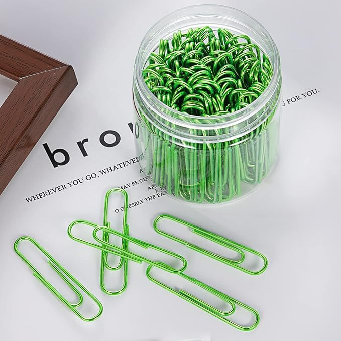 100PCS 2" Large Vinyl Coated Paper Clips, Green Jumbo Rust-Resistant for School, Home & Office, Smooth and Sturdy Metal, Ideal for Organizing Documents