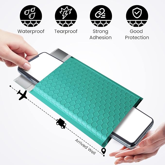 Fuxury Teal Bubble Mailers 4x8" 4000 Pack, Waterproof Padded Envelopes Self Seal Bubble Envelopes, Padded Mailers for Small Business, Envelope Mailers Usable Size 4x7"