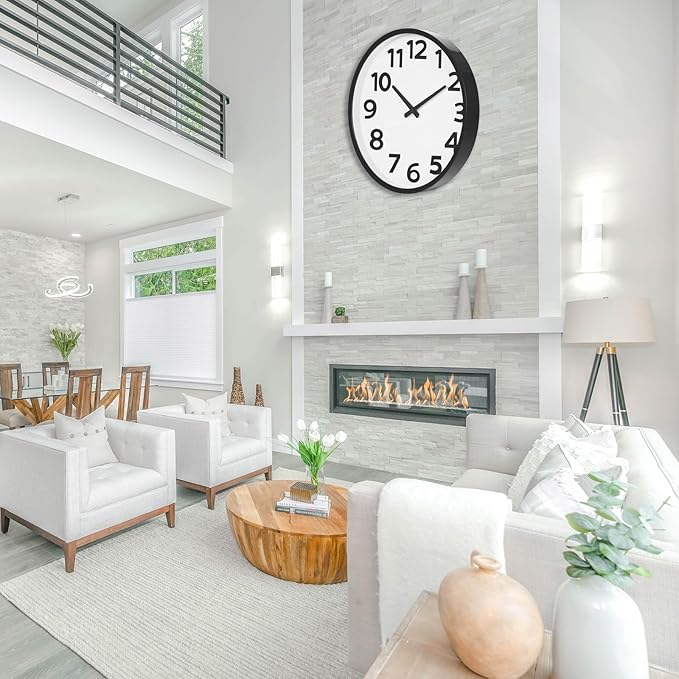 16 Inch Wall Clock Battery Operated Silent with Big Numbers Easy to Read, Analog Quartz Round Modern Large Clocks for Living Room Office Decor