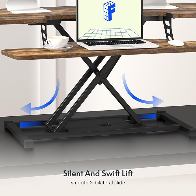 FLXISPOT 36" Standing Desk Converter, Quick Sit Stand up Desktop Riser Height Adjustable Monitor and Laptop Workstation with Keyboard Tray, Rustic Color