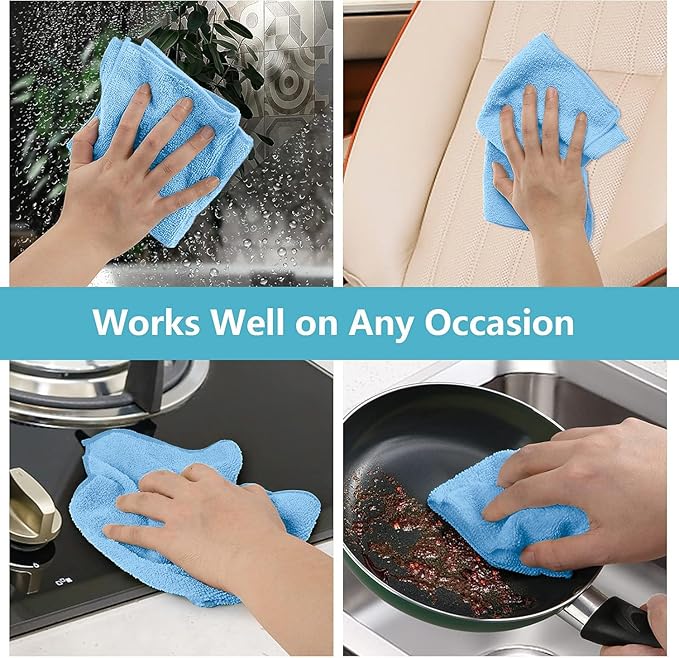 HOMEXCEL Blue Microfiber Cleaning Cloth, 8 Pack Cleaning Towels for Kitchen, Lint Free, Scratch-Free, Highly Absorbent, and Reusable Cleaning Rags for House, Window and Glass, Cars, 11.5 X11.5 inch