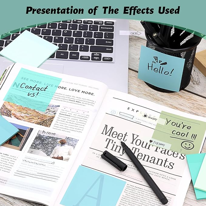 SYMDROMIA Transparent Sticky Notes, 3"x3" Clear Post Translucent Sticky Notes with See Through Self-Adhesive Sticky Pads for Office School College Supplies, 800 Sheets Forest Green