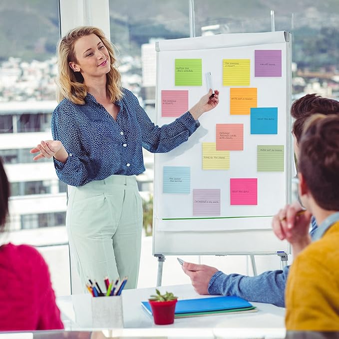 (12 Pack) Lined Sticky Notes 4x4 in, 12 Bright Colors Self Sticky Notes Pad Its Super Sticking Power Memo Pads, 4x4 Large Square Sticky Notes for Office,Home, School, Meeting