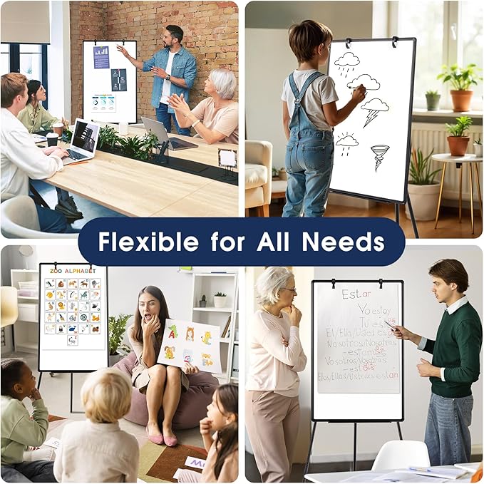 Magnetic Whiteboard Easel, 36"x24" Height Adjustable Dry Erase Board with Stand, Large Aluminium Frame White Board for Teaching, Flipchart Standing Writing Board for Office,Home (Black)