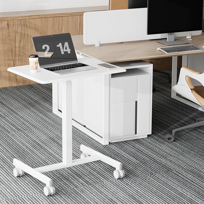 NEWBULIG Rolling Standing Desk Adjustable Height White, Mobile Standing Desks with Wheels, Portable Table Medical Rolling Computer Cart, Podium Stand with Metal Frame for Teacher Classroom Laptop